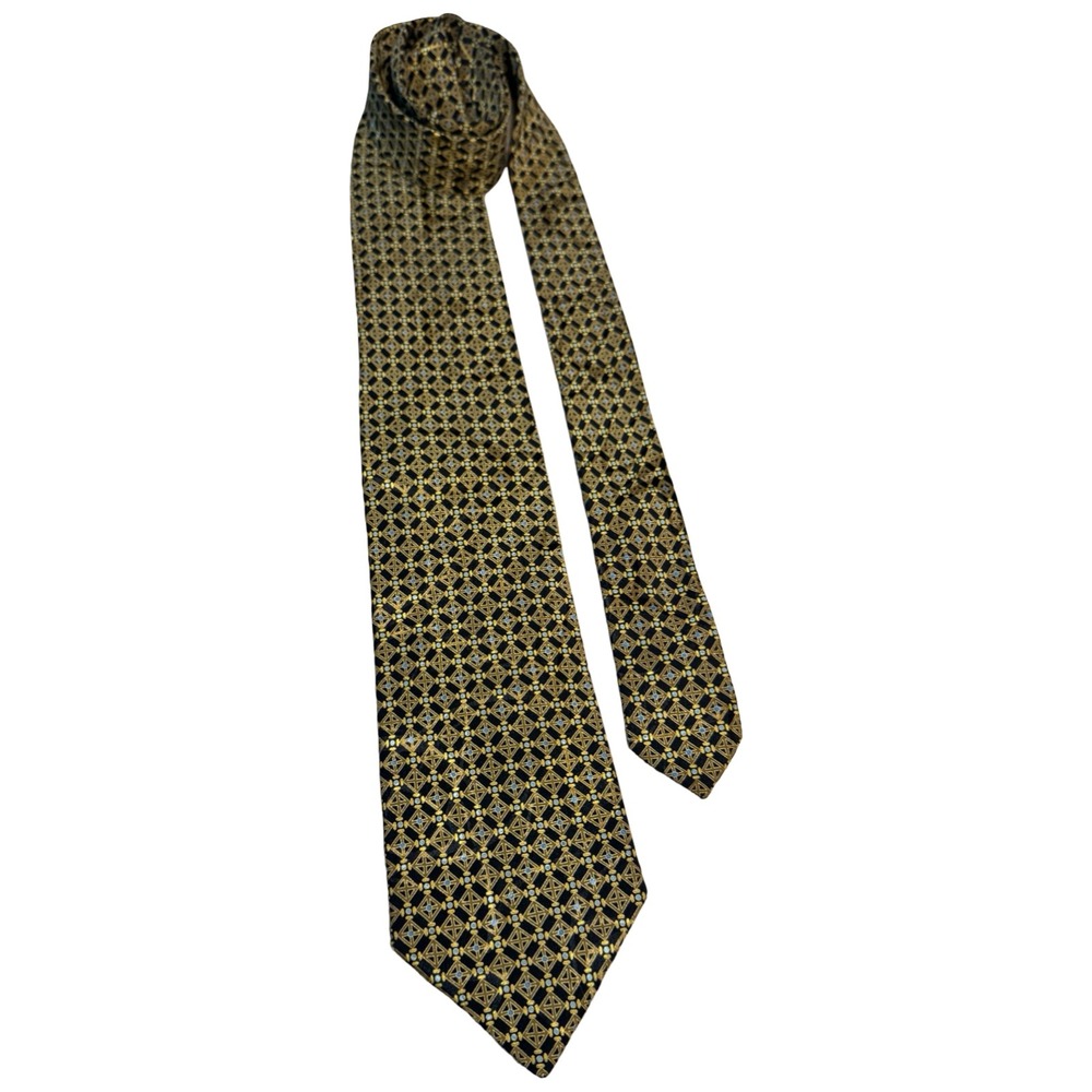 Brioni Mens Silk Tie Gold Black Geometric Luxury Made in‎ Italy 3.75in Width